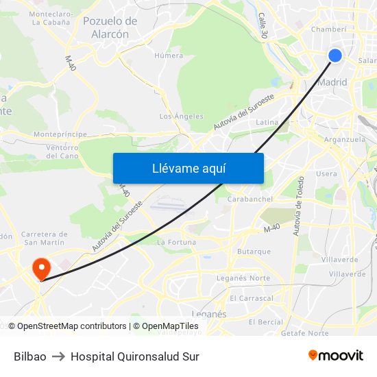 Bilbao to Hospital Quironsalud Sur map