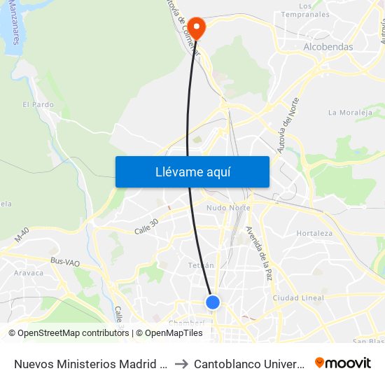 Nuevos Ministerios Madrid Metro to Cantoblanco Universidad map