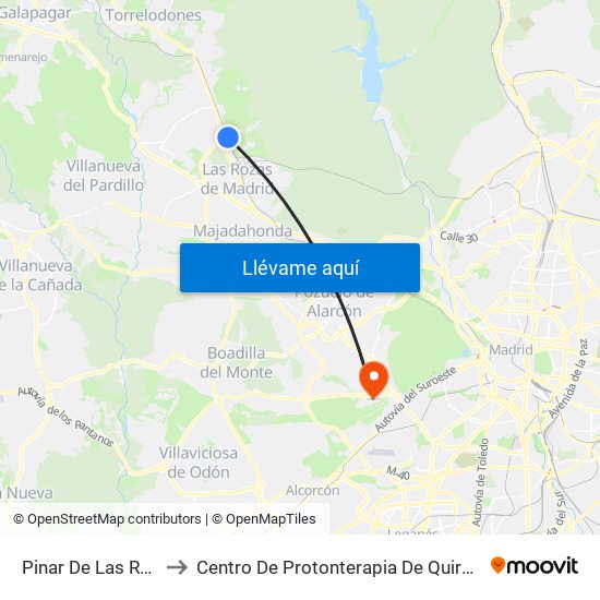 Pinar De Las Rozas to Centro De Protonterapia De Quirónsalud map