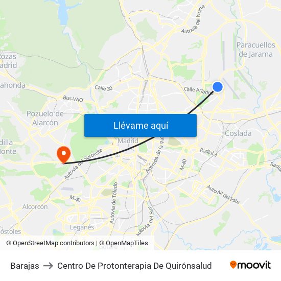 Barajas to Centro De Protonterapia De Quirónsalud map