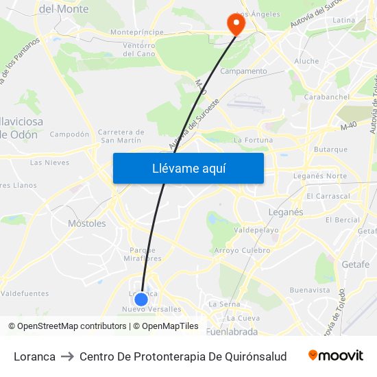 Loranca to Centro De Protonterapia De Quirónsalud map