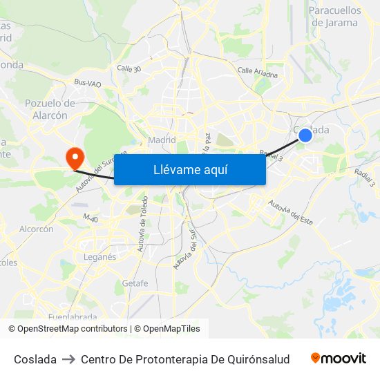Coslada to Centro De Protonterapia De Quirónsalud map
