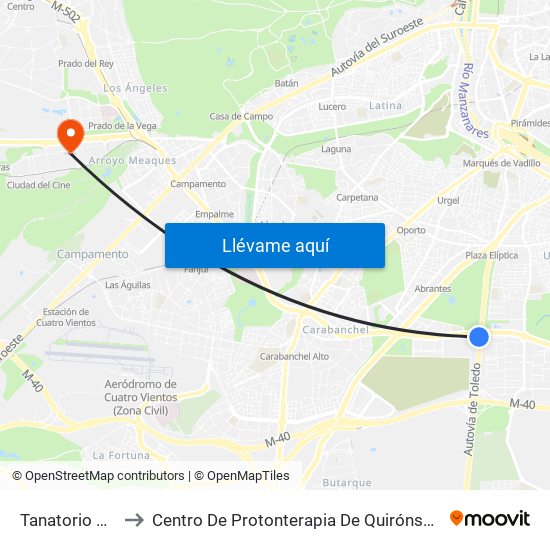 Tanatorio Sur to Centro De Protonterapia De Quirónsalud map