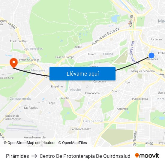 Pirámides to Centro De Protonterapia De Quirónsalud map