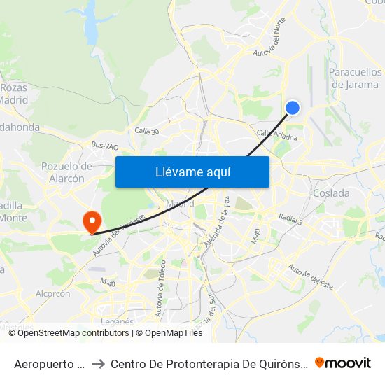 Aeropuerto T4 to Centro De Protonterapia De Quirónsalud map