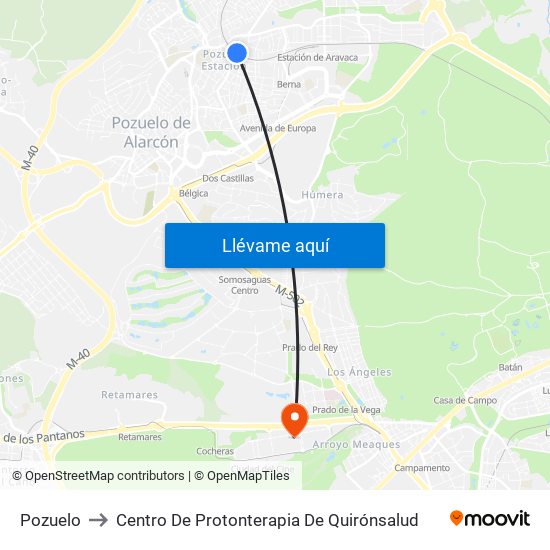 Pozuelo to Centro De Protonterapia De Quirónsalud map