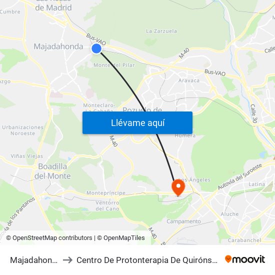 Majadahonda to Centro De Protonterapia De Quirónsalud map
