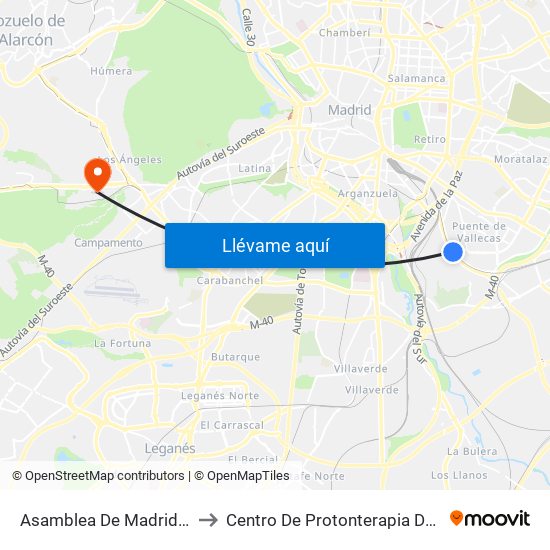 Asamblea De Madrid - Entrevías to Centro De Protonterapia De Quirónsalud map