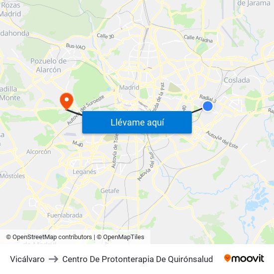 Vicálvaro to Centro De Protonterapia De Quirónsalud map
