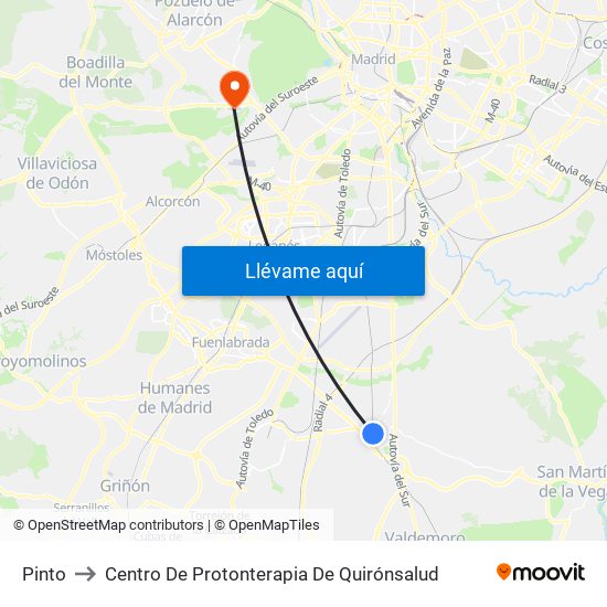 Pinto to Centro De Protonterapia De Quirónsalud map