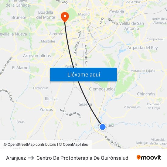 Aranjuez to Centro De Protonterapia De Quirónsalud map