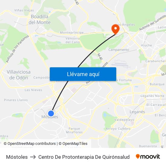 Móstoles to Centro De Protonterapia De Quirónsalud map