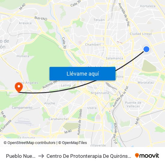 Pueblo Nuevo to Centro De Protonterapia De Quirónsalud map