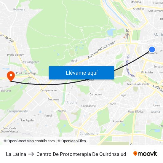 La Latina to Centro De Protonterapia De Quirónsalud map