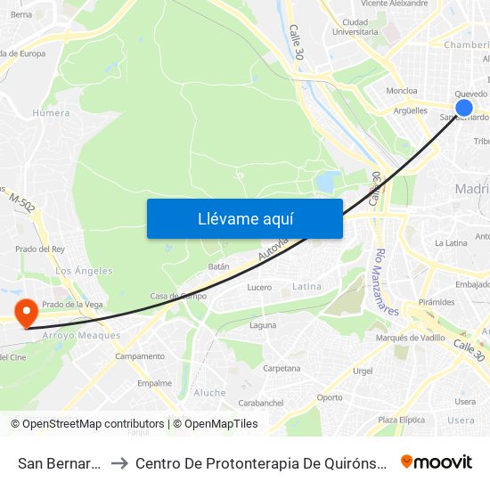 San Bernardo to Centro De Protonterapia De Quirónsalud map