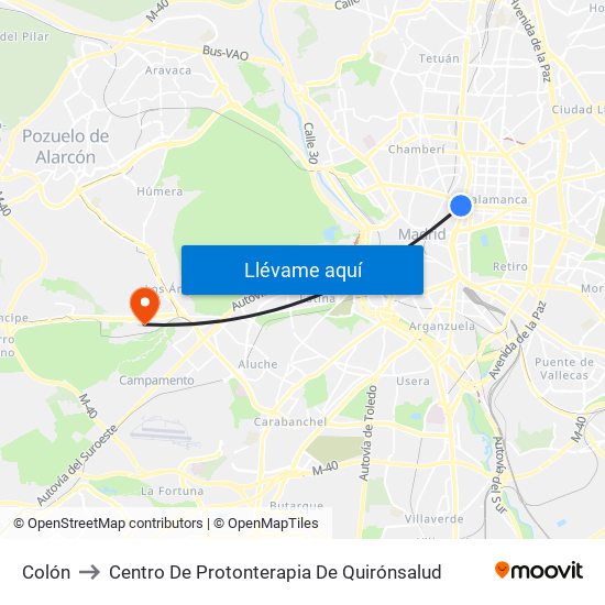 Colón to Centro De Protonterapia De Quirónsalud map
