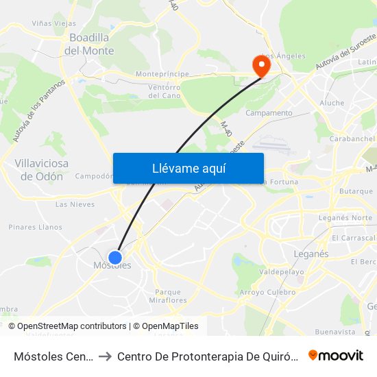 Móstoles Central to Centro De Protonterapia De Quirónsalud map