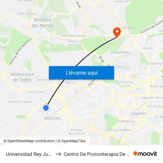Universidad Rey Juan Carlos to Centro De Protonterapia De Quirónsalud map