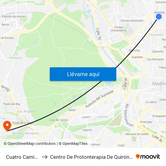 Cuatro Caminos to Centro De Protonterapia De Quirónsalud map
