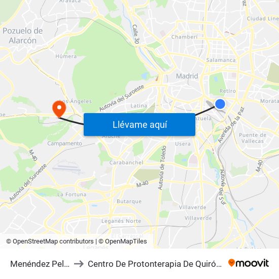 Menéndez Pelayo to Centro De Protonterapia De Quirónsalud map