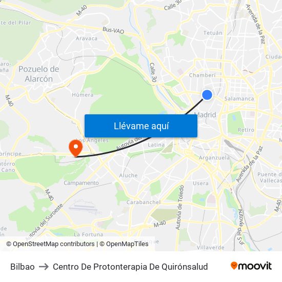 Bilbao to Centro De Protonterapia De Quirónsalud map