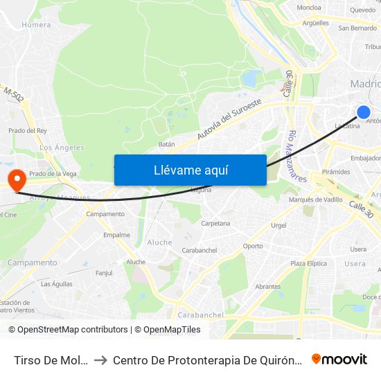 Tirso De Molina to Centro De Protonterapia De Quirónsalud map