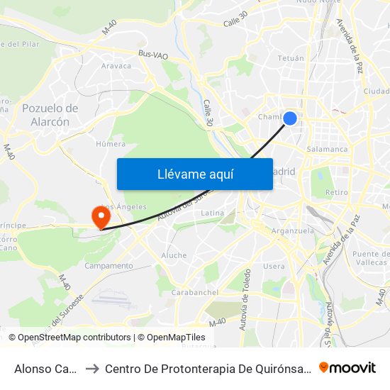 Alonso Cano to Centro De Protonterapia De Quirónsalud map