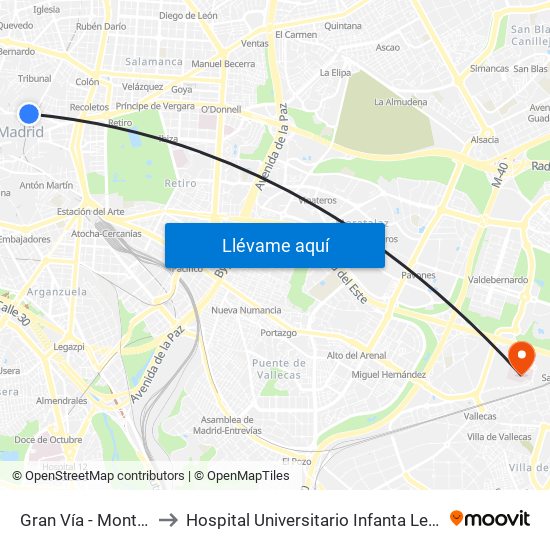 Gran Vía - Montera to Hospital Universitario Infanta Leonor map