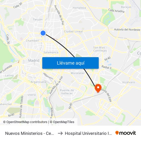 Nuevos Ministerios - Centro Comercial to Hospital Universitario Infanta Leonor map
