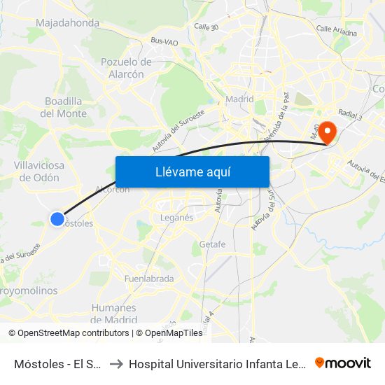 Móstoles - El Soto to Hospital Universitario Infanta Leonor map