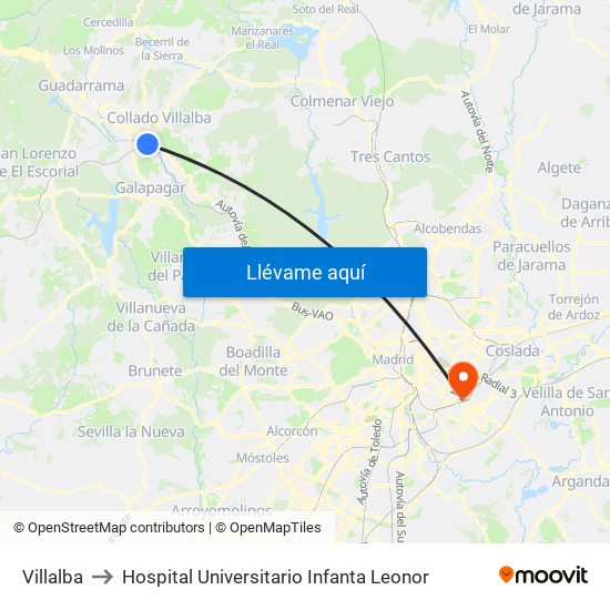 Villalba to Hospital Universitario Infanta Leonor map