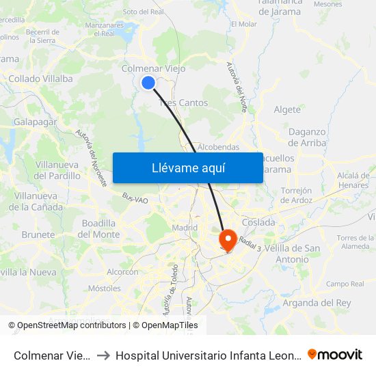 Colmenar Viejo to Hospital Universitario Infanta Leonor map