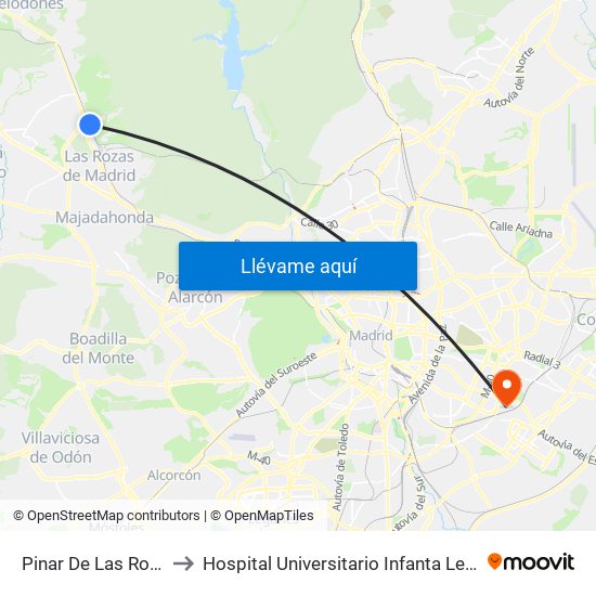 Pinar De Las Rozas to Hospital Universitario Infanta Leonor map