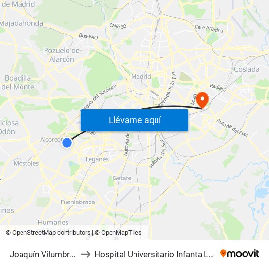 Joaquín Vilumbrales to Hospital Universitario Infanta Leonor map