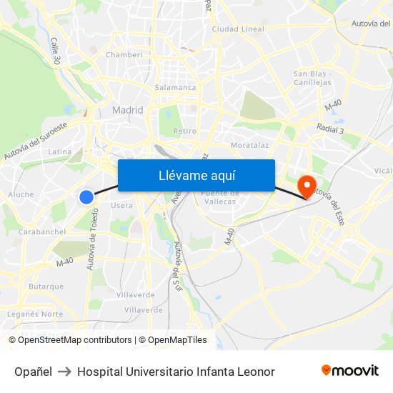 Opañel to Hospital Universitario Infanta Leonor map