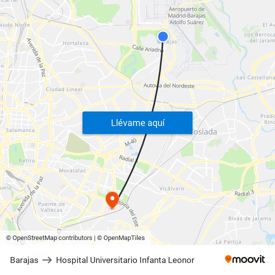 Barajas to Hospital Universitario Infanta Leonor map