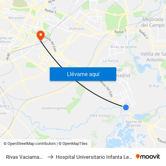Rivas Vaciamadrid to Hospital Universitario Infanta Leonor map
