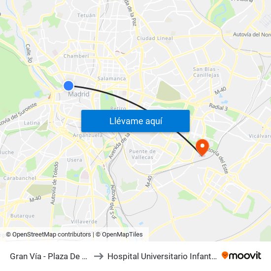 Gran Vía - Plaza De España to Hospital Universitario Infanta Leonor map