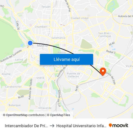 Intercambiador De Príncipe Pío to Hospital Universitario Infanta Leonor map