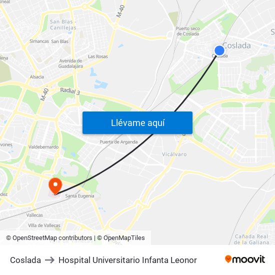 Coslada to Hospital Universitario Infanta Leonor map