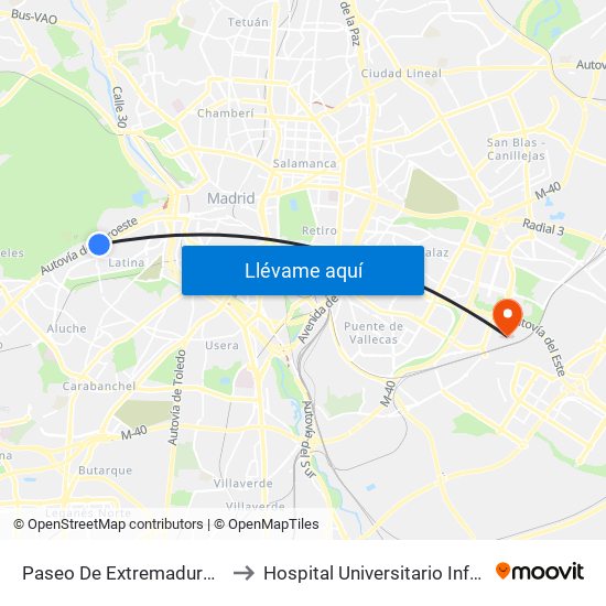 Paseo De Extremadura - El Greco to Hospital Universitario Infanta Leonor map