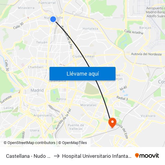 Castellana - Nudo Norte to Hospital Universitario Infanta Leonor map