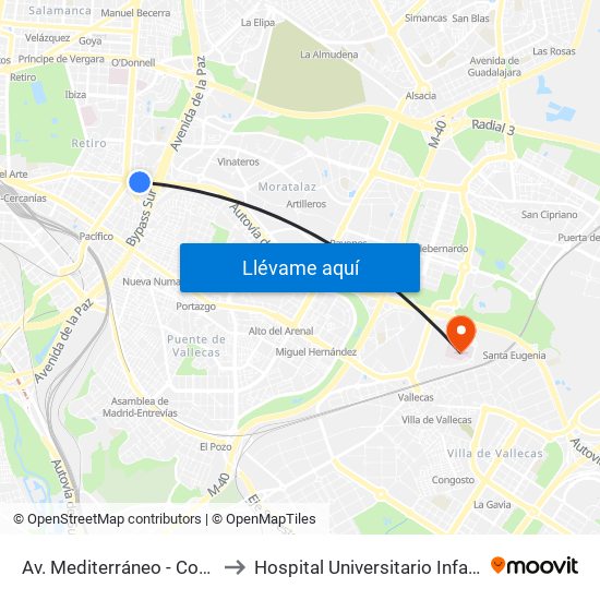 Av. Mediterráneo - Conde Casal to Hospital Universitario Infanta Leonor map
