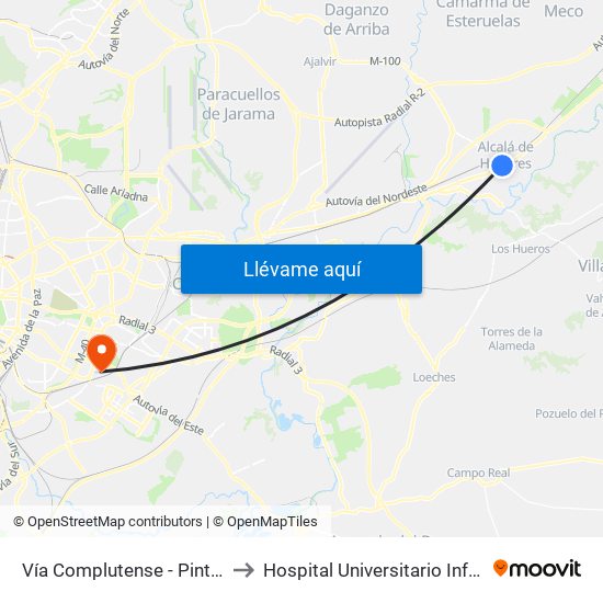 Vía Complutense - Pintor Picasso to Hospital Universitario Infanta Leonor map