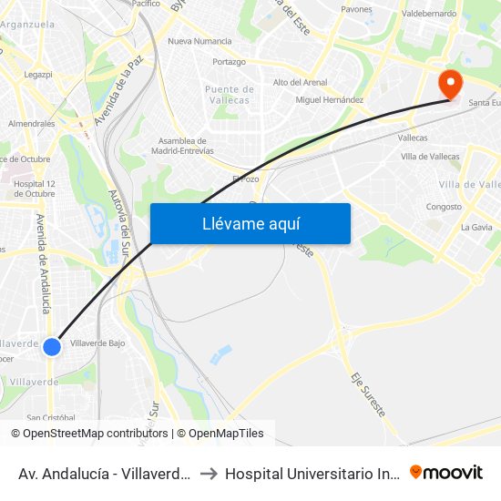 Av. Andalucía - Villaverde Bajo Cruce to Hospital Universitario Infanta Leonor map