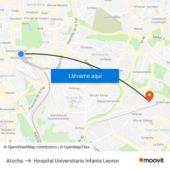 Atocha to Hospital Universitario Infanta Leonor map