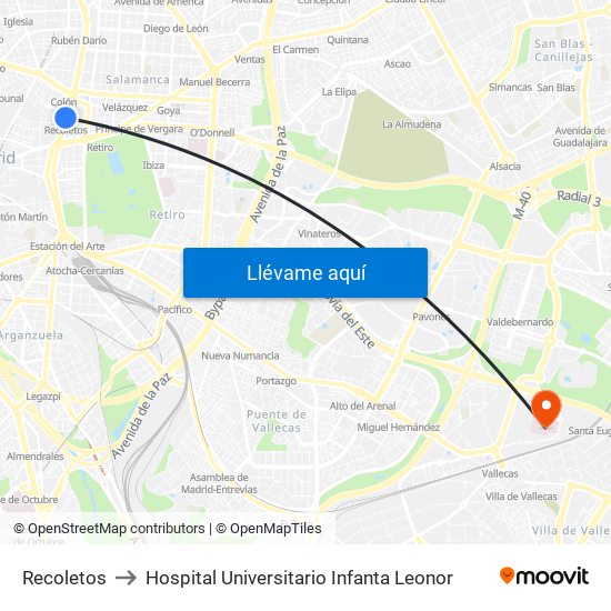 Recoletos to Hospital Universitario Infanta Leonor map