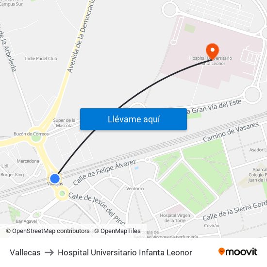 Vallecas to Hospital Universitario Infanta Leonor map