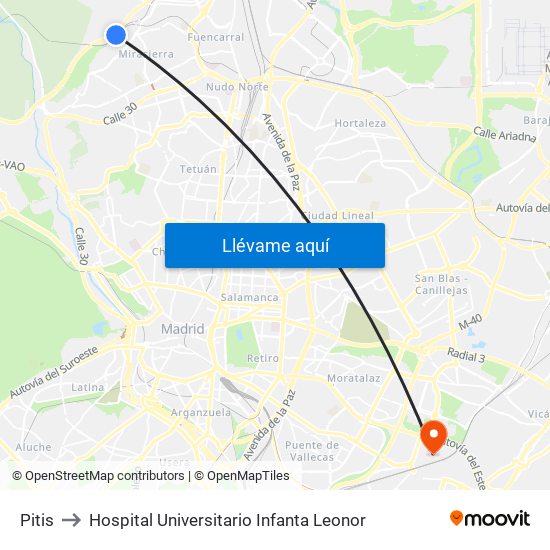 Pitis to Hospital Universitario Infanta Leonor map