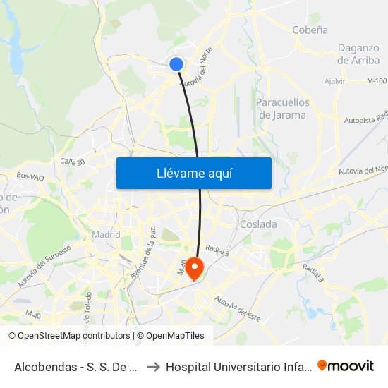 Alcobendas - S. S. De Los Reyes to Hospital Universitario Infanta Leonor map